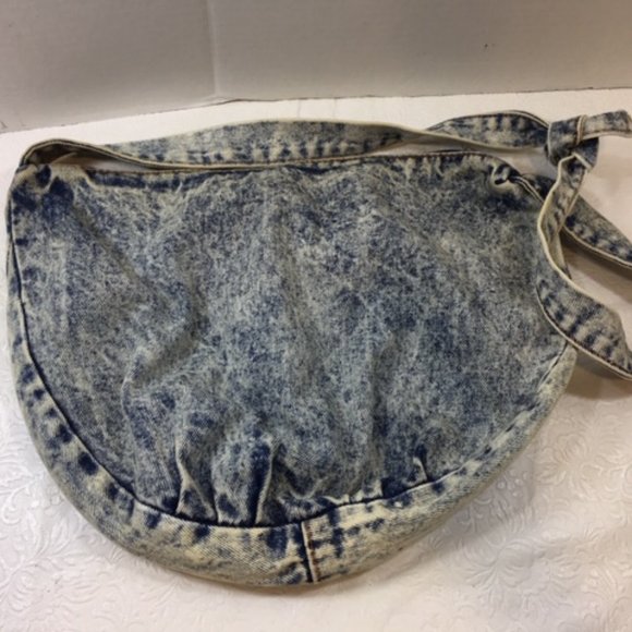 Floral Applique Glitter Denim Jean Crossbody Shoulder Bag Handmade - Picture 8 of 9